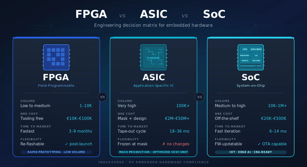 FPGA vs ASIC vs SoC: Engineering Decision Guide 2026 (with EU CRA Compliance)
